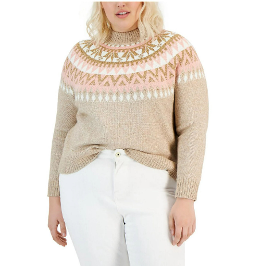 TOMMY HILFIGER Half Snowflake Pullover Sweater 2X Beige Fairisle NWT